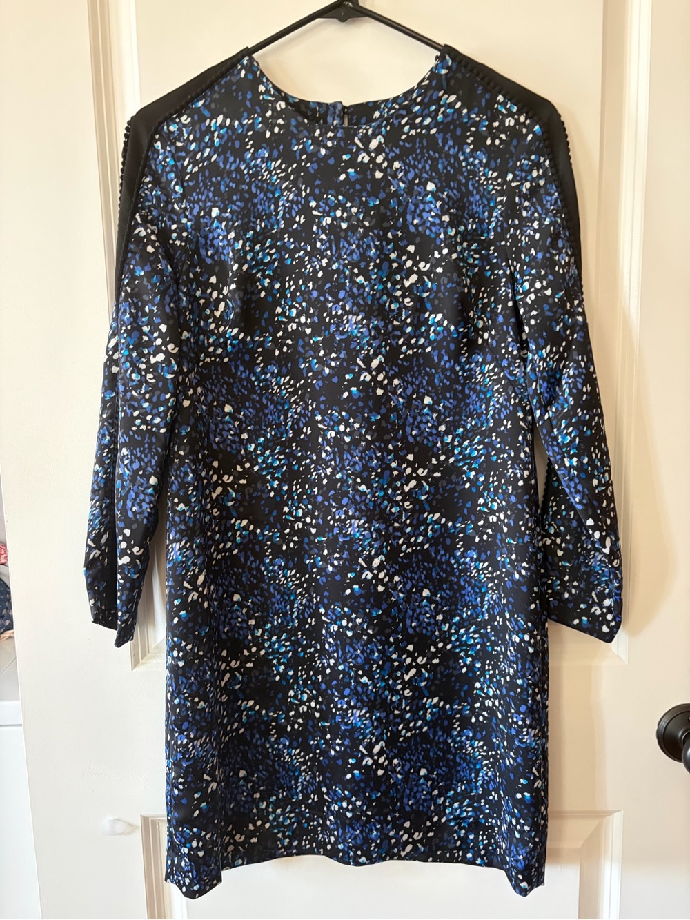 Banana Republic Navy Blue Patterned Long-Sleeve Shift Dress